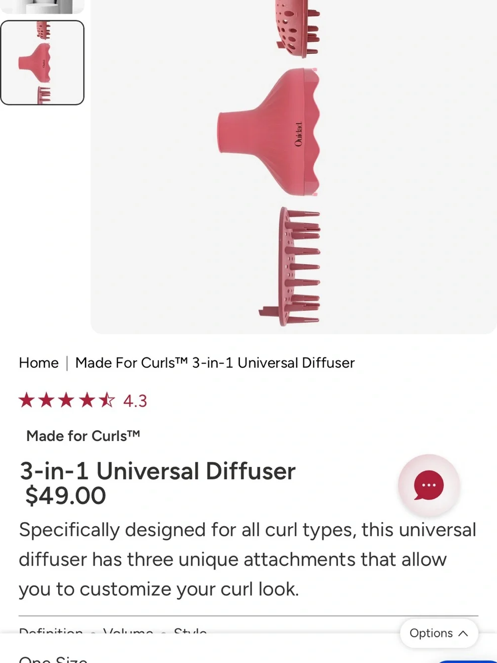 Ouidad Made for Curls 3-in-1 Universal Diffuser - Coral Pink